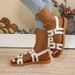 Cross-border European American Large-size Buckle Flat Hollow Women, Fashionable And Versatile, Solid Color Beach Sandals_vogvips.com