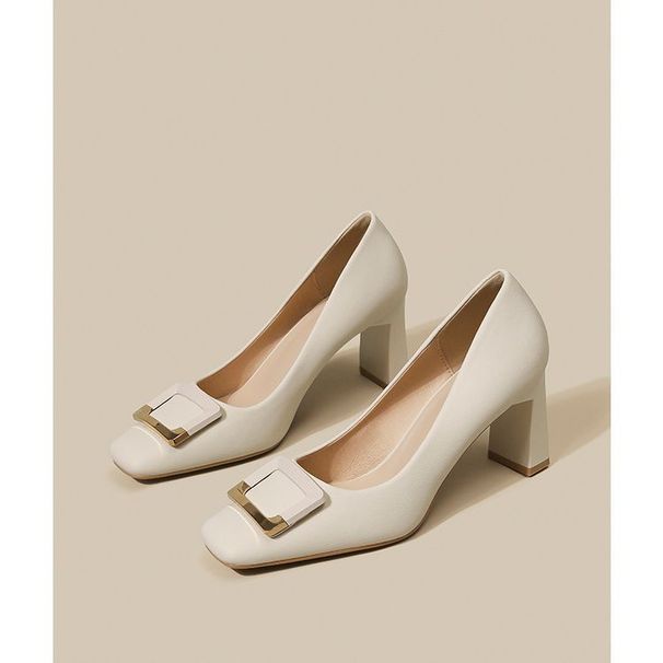 Square Buckle Chunky Heel High-heeled Women, Comfortable For The Feet, 2026 Spring And Autumn New Versatile Square Toe_vogvips.com