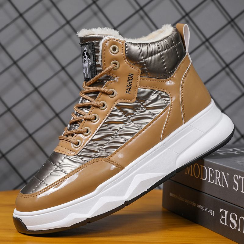 Men's Winter Snow Boots With Fleece Lining, Waterproof Slip-Resistant PVC Sole, Thick Warm Cotton Shoes For Extreme Cold Weather (Black/Gold/Silver)_vogvips.com