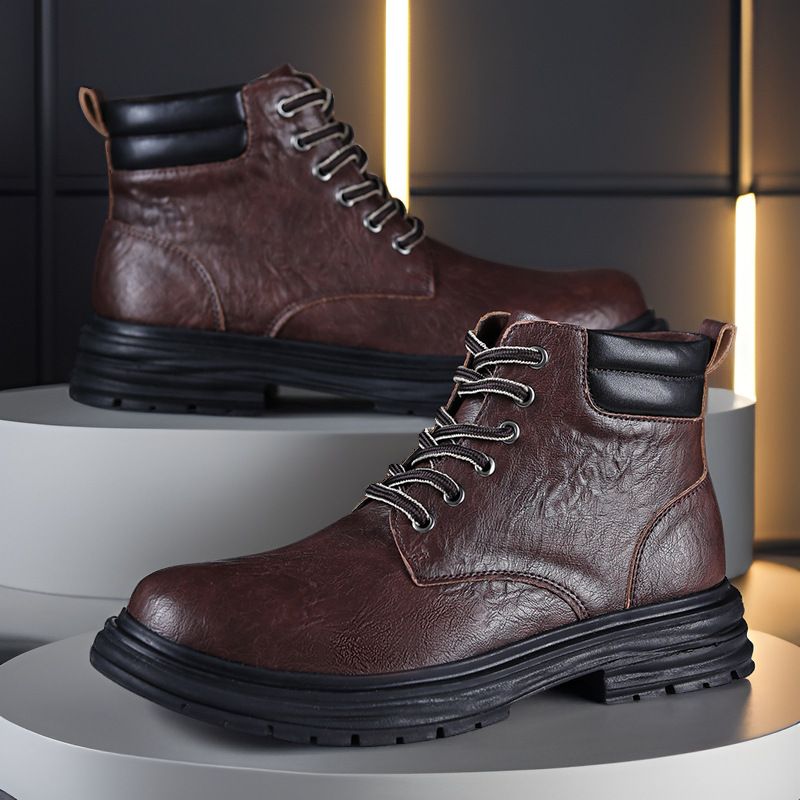 European Warm Series New Large Size Martin Distressed Leather Men's Versatile Lace-up Big Toe Shoes British Style Thick-soled Knight Boots_vogvips.com