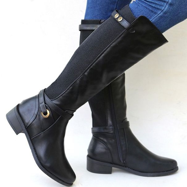 Women's Chunky Heel Round Toe Side Zipper Buckle Knee High Riding Boots In Black And Brown Side Zipper Buckle Knight Boots Women_vogvips.com