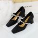 5288-17 Korean Version Thick And Medium Heeled Women's Shoes With Shallow Mouth Square Toe Pearl Rhinestone Straight_vogvips.com