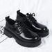 Black For Men Thick Sole Height Increasing Single 45 Men's Large Size Business Formal Round Toe Leather Shoes_vogvips.com