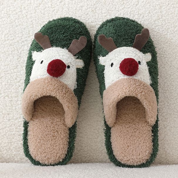 Cute Christmas Reindeer Cotton Slippers For Women, Winter Fashion Slippers, Home Anti-slip Couple Furry Slippers_vogvips.com