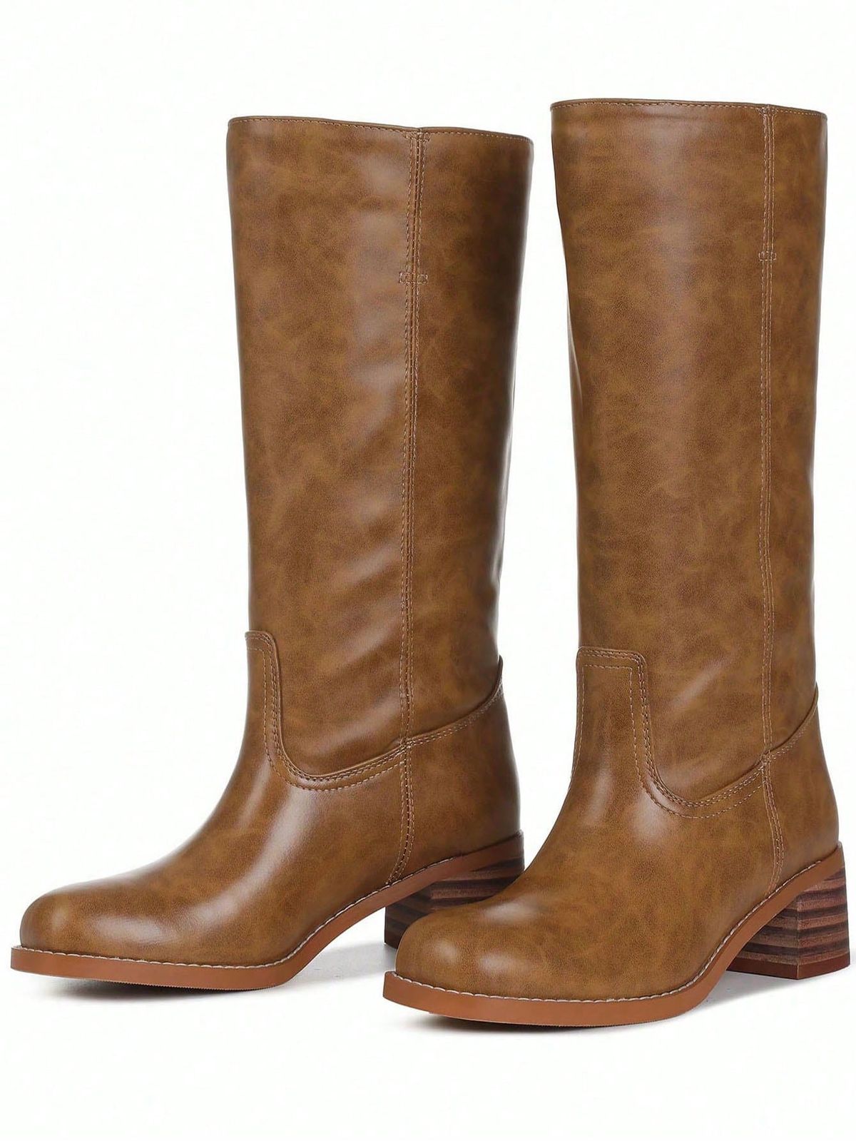 Wide Calf Boots Women's Knee High Boots Square Toe Chunky Block Heel Long Boots Pull On Riding Boots Knight Boots_vogvips.com
