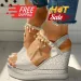 Women Wedge Summer Bead Studded Detail Platform Sandals Buckle Strap Peep Toe Thick Bottom Casual Shoes Ladies 240708_vogvips.com