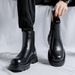 European Warm Series High Top Leather Shoes Chimney British Spring Autumn Martin Summer Breathable Black Boots Men_vogvips.com