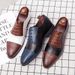 Euro Step Large Brogue Business Men's Color Block Pointed Toe British Leather Wedding Shoes Size 38-48_vogvips.com