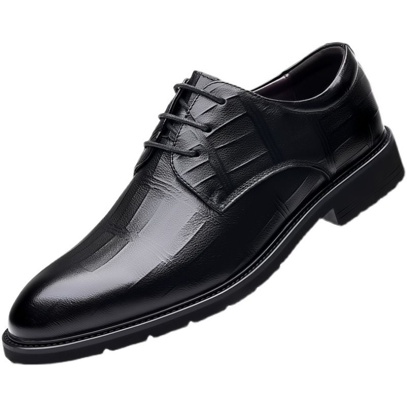 100% Full Business Formal Leather Casual Breathable Men's British Korean Version Pointed Groom's Wedding Shoes_vogvips.com