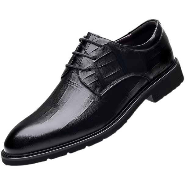 100% Full Business Formal Leather Casual Breathable Men's British Korean Version Pointed Groom's Wedding Shoes_vogvips.com