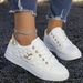 Fashion Lightweight Women's Sneakers - Black, White And Gold Embellished, Lace-Up Low-Top Casual Shoes For All Seasons_vogvips.com