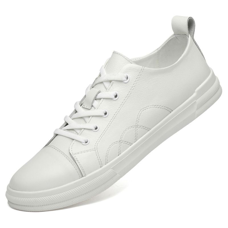 Men's Round Head Leather Men's Board Shoes Front Lace-up Low-heeled Board Shoes Casual Men's Shoes Single Shoes_vogvips.com