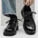 ShoeVault Niche Original Round Toe Black Leather For Men Trendy Thick-Soled Height-Increasing Derby Korean Version Work Shoes_vogvips.com