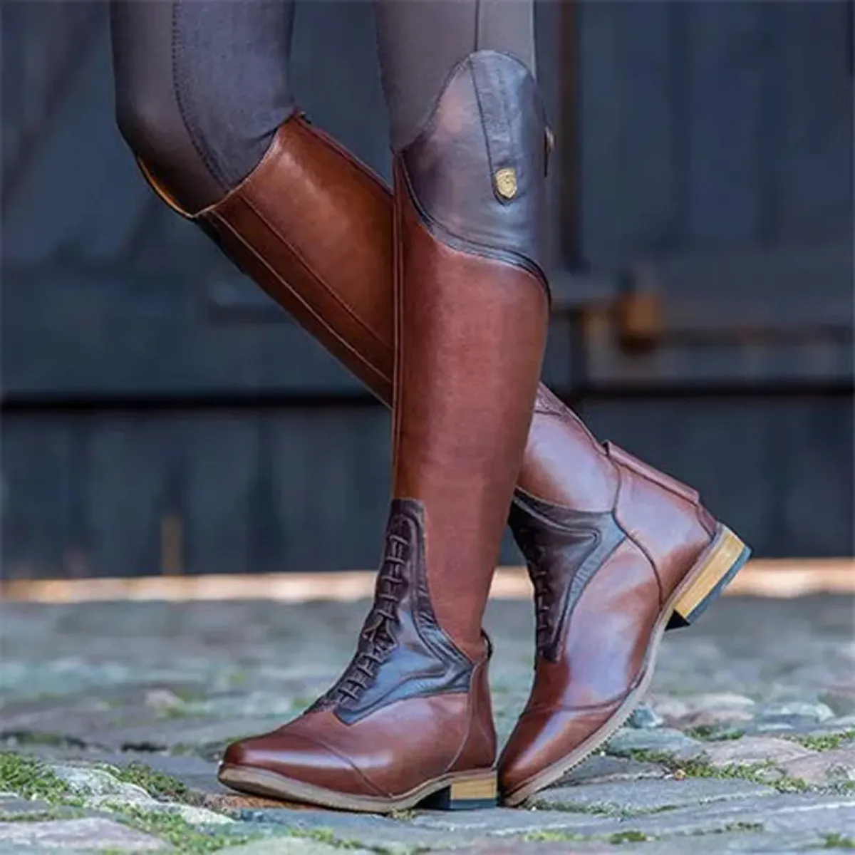 Women's Equestrian Leather Knee High Shoes Vintage Horse Autumn Winter Mountain Riding Boots Botas Mujer_vogvips.com