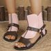 2025 Summer New European And American Flat Roman For Women, Large Size, Cross-Border Belt Buckle Short Fish-Mouth_vogvips.com