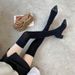 Stocking Pointed Toe Slim Tube Knitted Wool Elastic Sock Chunky Heel High Heels Over-the-Knee Long Boots Women_vogvips.com