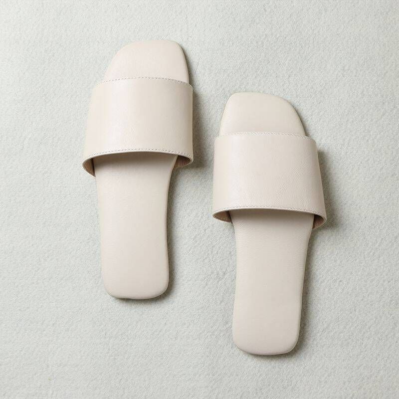 Elegant And Simple Genuine Leather Slippers For Women, Made Of Top-layer Sheepskin, Lightweight, Breathable, Non-slip,_vogvips.com