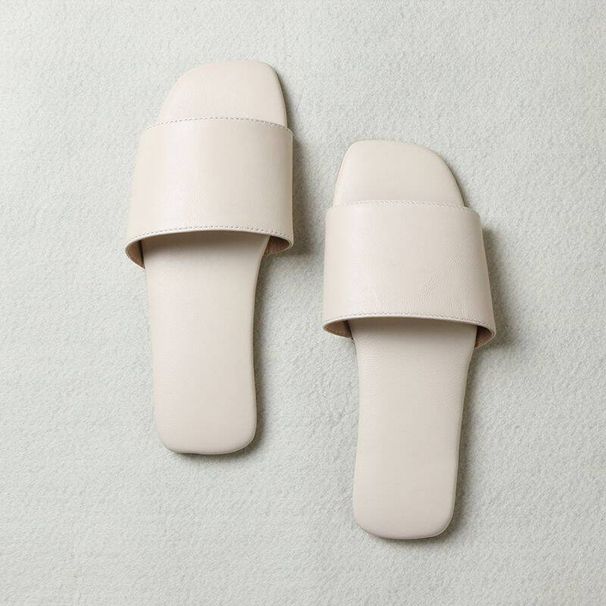Elegant And Simple Genuine Leather Slippers For Women, Made Of Top-layer Sheepskin, Lightweight, Breathable, Non-slip,_vogvips.com
