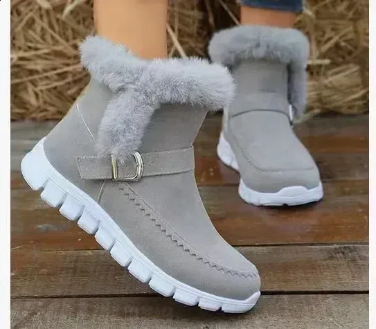 Womens Synthetic Suede Zipper Shoes Snow Warm Fur Plush Winter Platform Foot Boots Womens Botas De Mujer 240904_vogvips.com