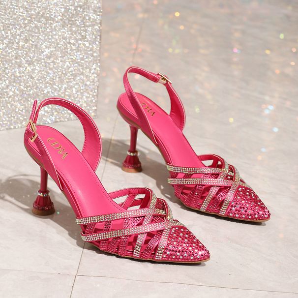 New Fine Heeled Rhinestone Hollowed-out Fashion Slippers_vogvips.com