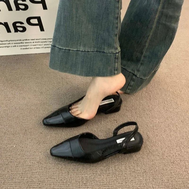 fashion PU Leather Ladies Summer Style Pointed Toe Low Heel Women Sandals Non Slip Flat Shoes 250723_vogvips.com