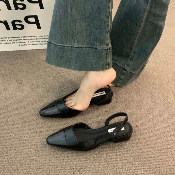 fashion PU Leather Ladies Summer Style Pointed Toe Low Heel Women Sandals Non Slip Flat Shoes 250723_vogvips.com