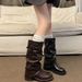 Women's Fashion Cowboy Boots With Chunky Heel - Retro Stacked Ankle Boots For Women, Comfortable Round Toe Mid-Calf Boots In Black & Brown_vogvips.com