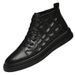 The First Layer Of Men's Wavy Pattern Casual High-top Lace-up Board Shoes, Warm And Velvet, Breathable_vogvips.com