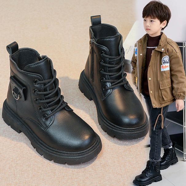 Boys' Martin Single Girls' Autumn Winter New Children's Snow Genuine Leather Cotton Shoes Short Boots_vogvips.com