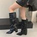 Miting 2026 Autumn/Winter New Style Knee-High With Thick Heel, Rivets, And Belt Buckle, Pointed Toe High Boots For Women_vogvips.com
