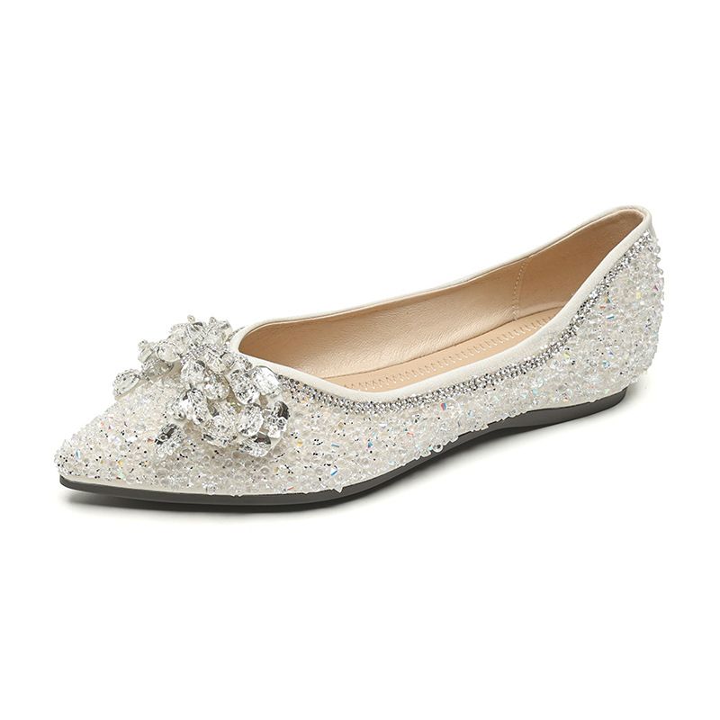 Rhinestone Single Shoes Women's Autumn Shallow Mouth Bow French Gentle Shoes Large Size Women's Shoes_vogvips.com