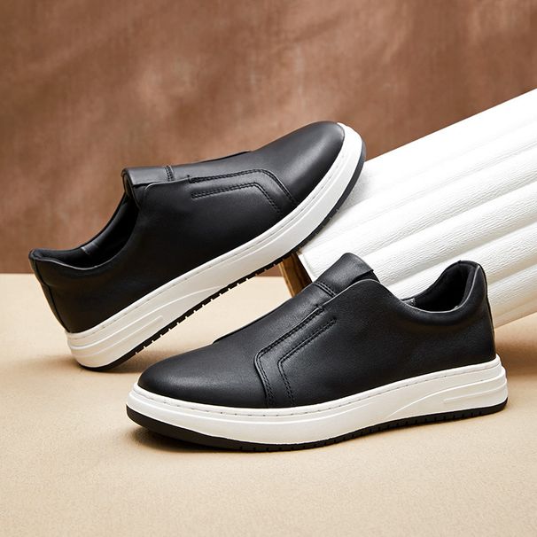 Leather Casual Men's Shoes With Round Toe, One Foot Fit, Sports Board British Business Breathable Driving Le Fu Shoes,_vogvips.com