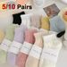 5/10 Pairs Women Macaron Colored Short Fashionable Simple Soft Comfortable Sweat Absorbing Breathable Casual Socks_vogvips.com