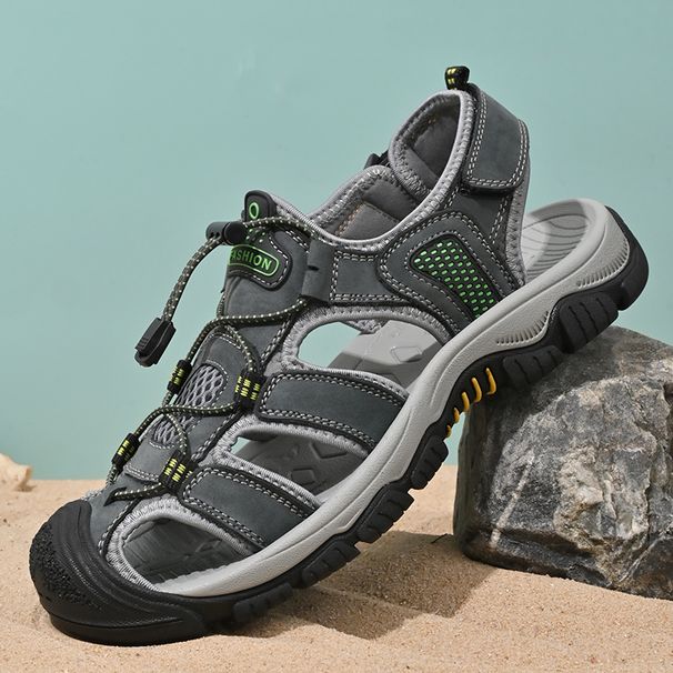 Sandals Men Plus-size Baotou Casual Beach Shoes 2024 Summer Leather Men Outdoor Sports River Slippers Tide_vogvips.com