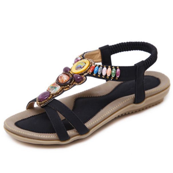 Chenyang Bird 2024 New Ethnic Sandals Bohemian Beaded Large Size Flat Shoes_vogvips.com