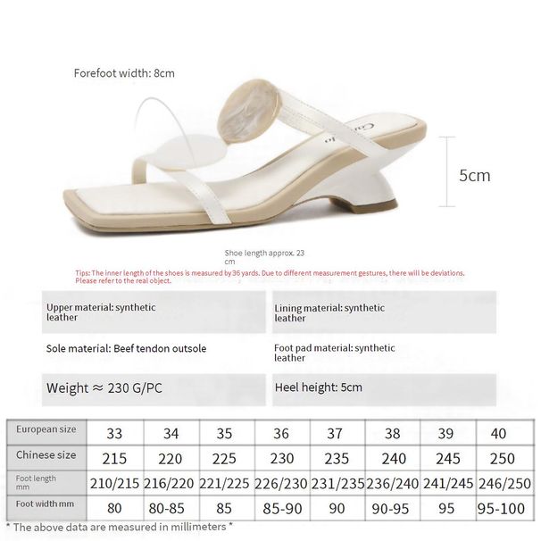 Cameido Ladies' Casual Daily White Pu Square-Headed Flip-Flops_vogvips.com