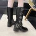 Women's Cowboy Boots With Round Toe And Belt Buckle Detail, Chunky Heel Mid Calf Boots For Fall Winter, Retro Style Leather Look Boots In Brown_vogvips.com