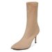 Winter For Elegant Ladies, Internet Celebrity Style, Stiletto Pointed Toe Elastic Slim Stylish Mid-calf Boots, Women's_vogvips.com
