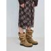 Women's Distressed Khaki Mid-Calf Boots With Buckle Detail Chunky Heel Stacked Shaft Vintage Riding Boots Chunky Heel, Mid Calf, Distressed Finish._vogvips.com