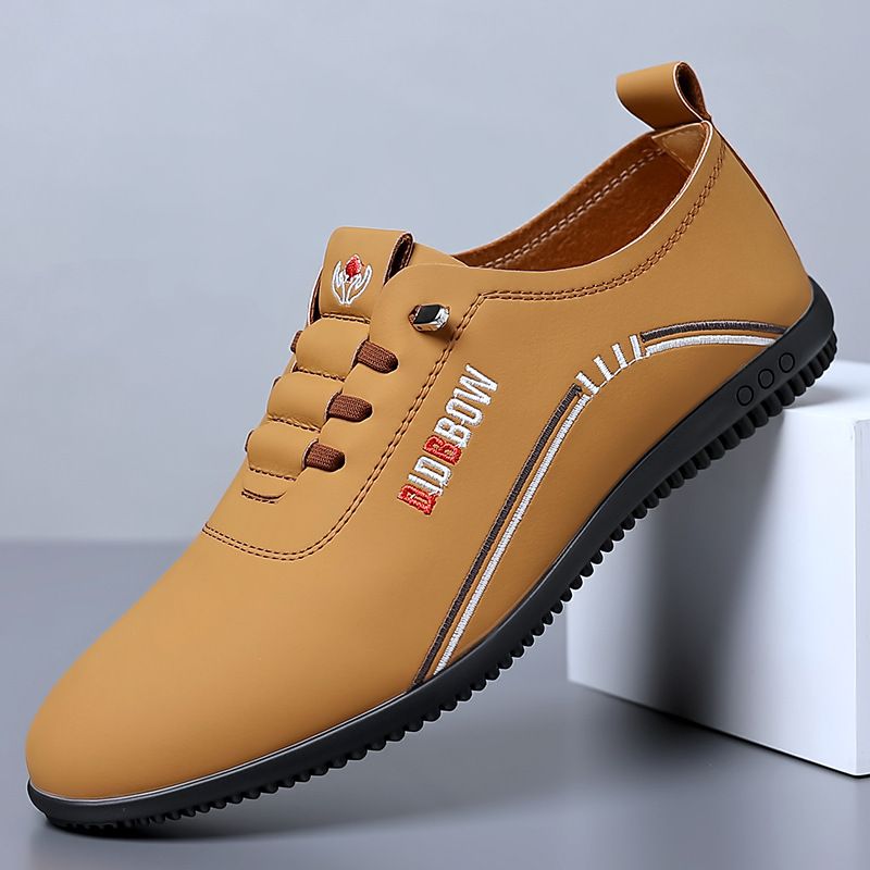 Suitable For All Seasons 2024 Summer Leather Men's Soft Sole Business Casual Shoes Flat British Style Slip-On Loafers_vogvips.com