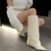 Style European And American White Furry Fashion Autumn Winter New Warm Cotton Thin High Heel Boots For Women_vogvips.com