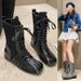 Women Boxing Boots Korean Niche Sport Style Martin For Women 2025 Autumn Winter Brown Boxing Shoe Genuine Leather Lace-Up Flat Short_vogvips.com