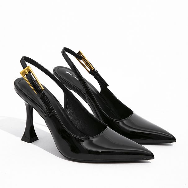 Pointy High Heels Women's New Red Patent Leather One Line With Bun Head Sandals_vogvips.com