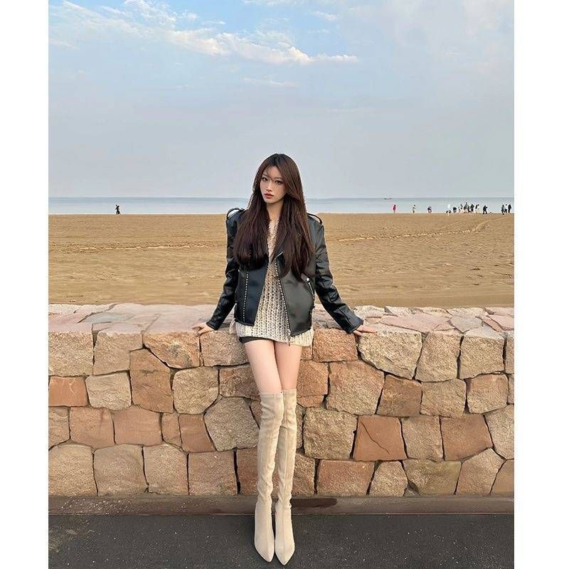 Knee-High Stretch Boots - 8CM Block Heel Pointed Toe Boots For Women | Slimming Suede Over-The-Knee Boots | Korean Style Elastic Fit | French Elegance_vogvips.com