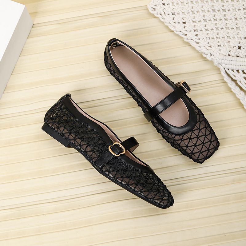European And American Niche Style Mesh Ballet Women's Spring Summer New Breathable Hollow Retro Flat Single Sandals_vogvips.com
