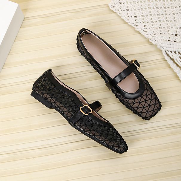 European And American Niche Style Mesh Ballet Women's Spring Summer New Breathable Hollow Retro Flat Single Sandals_vogvips.com