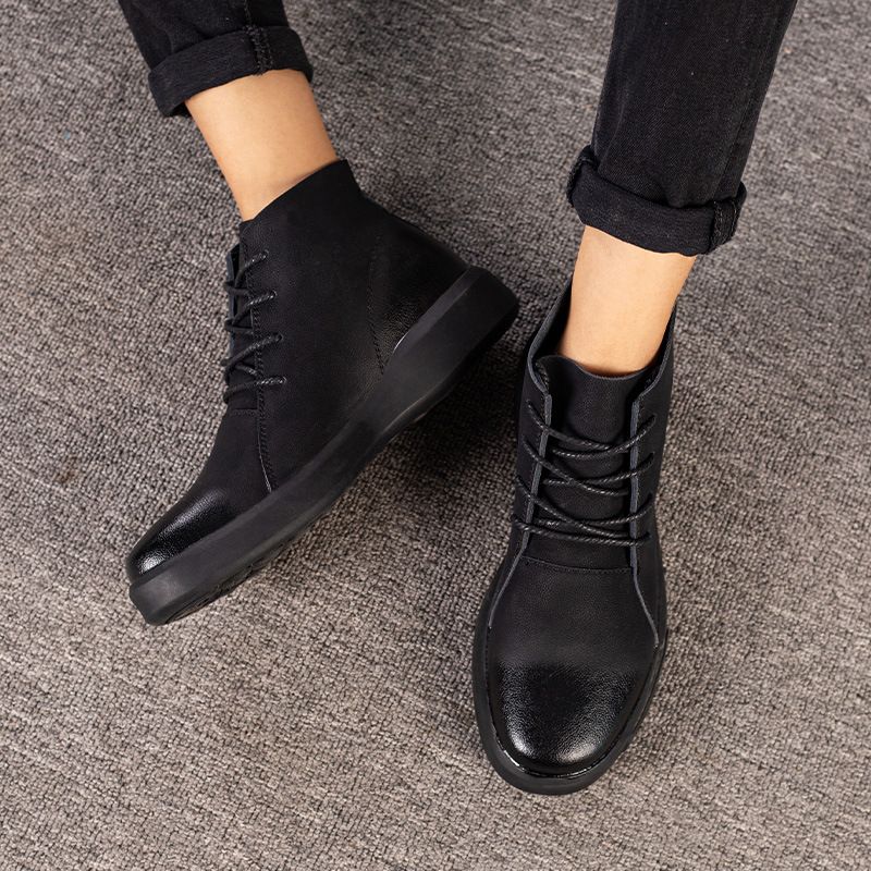 Men's Genuine Leather Martin Boots - Stylish Winter Casual Boots With Anti-Slip Rubber Sole, Classic Pointed Toe Design, Comfortable & Warm_vogvips.com