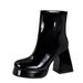 7992-1 Style Women's With Short Tube, Thick Heel, Super High Heels, Side Zipper, Round Toe, Shiny Surface, Patent_vogvips.com