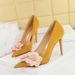 1829-H57 Korean Version Fashionable Sweet Slim Super High Heels, Suede, Light Mouth Pointed, Color Blocked Flower Single_vogvips.com