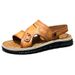 Men's Summer Outdoor Genuine Leather Sports Sandals Lightweight Soft Sole Beach Shoes Dual-use Driving Slippers_vogvips.com